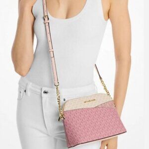 Michael Kors Women's Jet Set Travel Medium Color-Block Signature Logo Crossbody